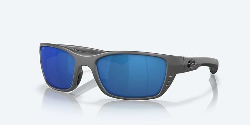 [Blue Mirror Polarized Polycarbonate Lenses, Matte Gray Frame]