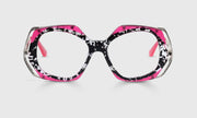 00 - Black Ink Blots Married with Hot Pink and Intricate Stainless Steel Temples