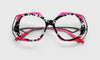 [00 - Black Ink Blots Married with Hot Pink and Intricate Stainless Steel Temples]