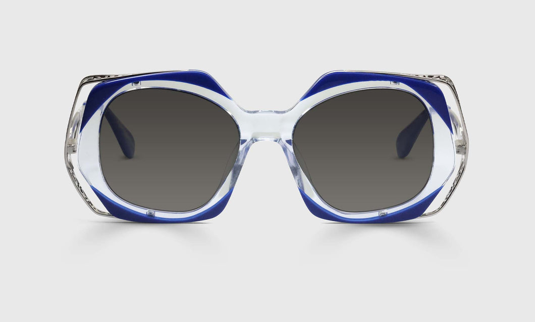 [10 - Decorative Cobalt and Clear Corners Matched with Intricate Stainless Steel Temples]