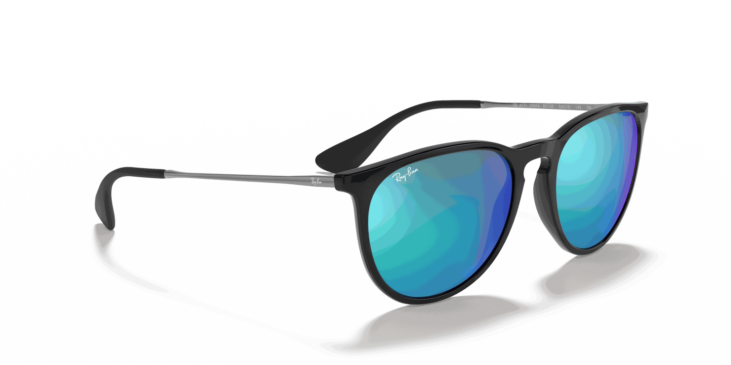 [Blue Mirror Lenses, Polished Black Frame]