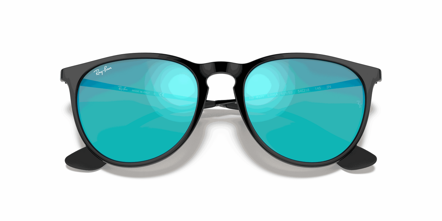 [Blue Mirror Lenses, Polished Black Frame]