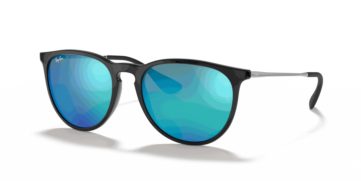 [Blue Mirror Lenses, Polished Black Frame]