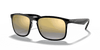 [Blue Mirror Gold Gradient Lenses, Polished Black Frame]