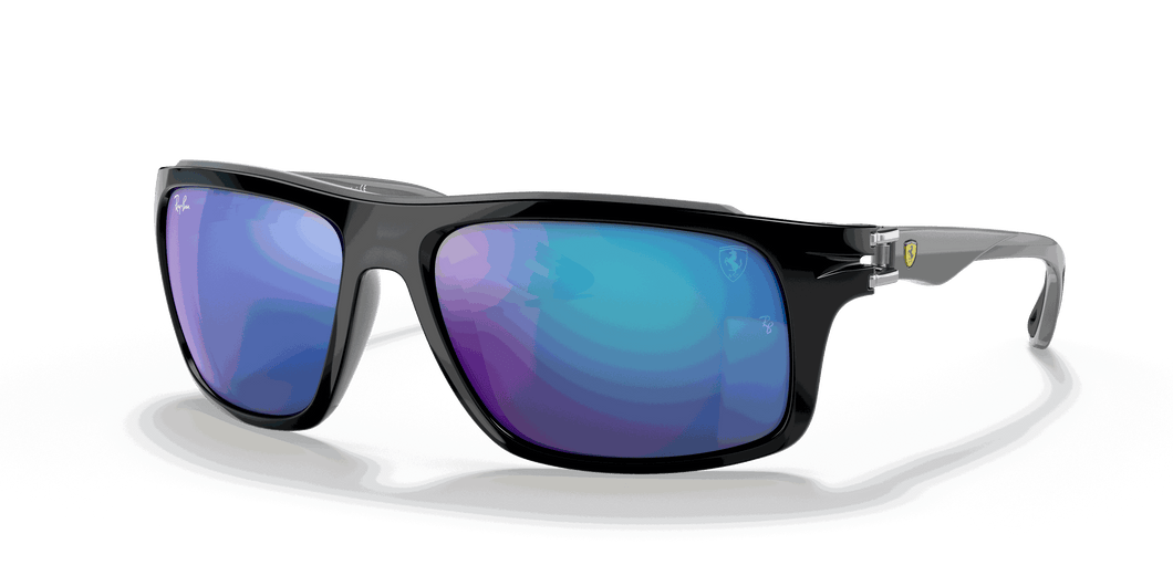 [Blue Mirror Lenses, Polished Black Frame]