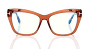 Shiny Transparent Brown - Blonde Havana - "t" Logo - Blue Block