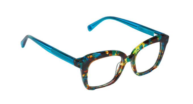 [Brown & Teal Chop Front with Teal Crystal Temples]