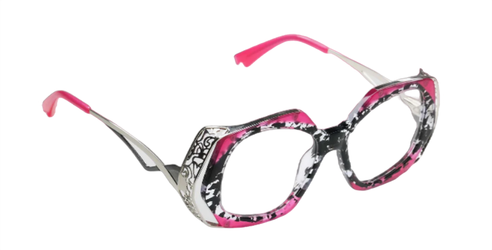 [Black Ink Blots Married with Hot Pink and Intricate Stainless Steel Temples]